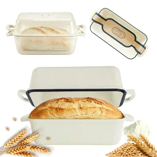 Illidan 5.68 L Gusseisen Brotbackform,Brotbacktopf mit Deckel,Gusseisen Topf Brot Backen,Brotformen zum Backen,Emaille Brotbackformen für Sauerteig,Robuste Brotbackformen zum Brotbacken im Ofen,Weiß