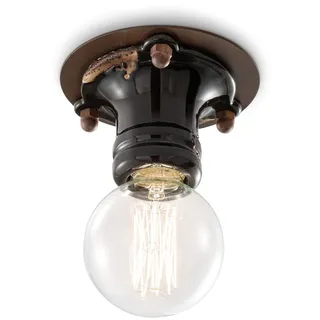 Deckenleuchte Industrial Minimal Pipes Eisen und Keramik Vintage Schwarz 1 Licht E27