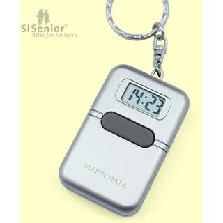 Sprechende Uhr Schlüsselanhänger mit Alarm Uhr mit Sprachausgabe silberfarben