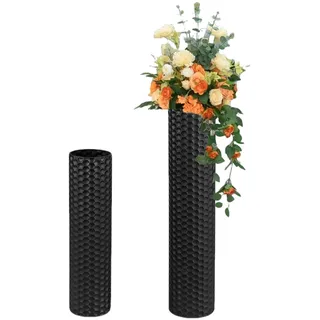 2pcs Boden Vase Metall Schwarz Hoch Große EylKoi Zylinder Vasen Extra Große Moderne Ecke Vasen Giant Stand Up Long Honeycomb Textur für Indoor Office Home Decor Wohnzimmer, H: 55 +70cm