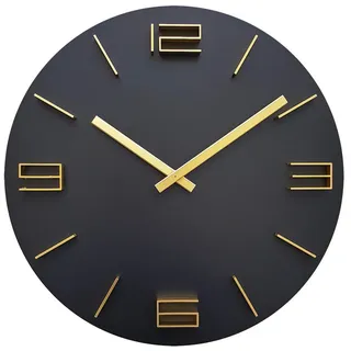 Nextime Wanduhr, Schwarz, Gold, Holz, 39.5x39.5x4 cm, RoHS, CE, 3D-Zahlen, Dekoration, Uhren, Wanduhren
