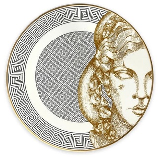 Casa Padrino Luxus Porzellan Teller Weiß / Schwarz / Gold Ø 29 cm - Handbemalter Porzellan Essteller - Luxus Porzellan Accessoires - Luxus Qualität - Made in Italy