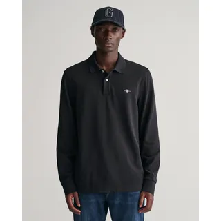 Poloshirt GANT "REG SHIELD LS PIQUE RUGGER" Gr. 4XL, schwarz (black) Herren Shirts Kurzarm mit Logotickerei auf der Brust
