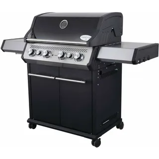 SANTOS Gasgrill S-418 schwarz - 4 Hauptbrenner, 800 °C Grillzone, Heckbrenner/Backburner, Gussgrillroste - inkl. Drehspieß, Rostheber & Silikonablage