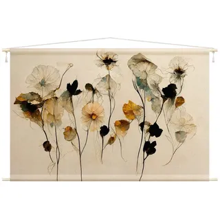 Bilderdepot24 Wandteppich modern Blumen Aquarell Vintage beige, rechteckig, Höhe: 2.6 mm, großes Wandbild aus Natur-Baumwolle Wandbehang Stoffbild Tuch Wollseil beige 110 cm x 73 cm x 2.6 mm