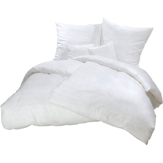 Carpe Sonno Seersucker Bettwäsche 135 x 200 cm Baumwolle - 2 teilig Bettwäsche-Sets aus Deckenbezug + Kissenbezug - mit Reißverschluss für Bettwäsche - Einfarbig Bettwäsche Bügelfrei - Weiß