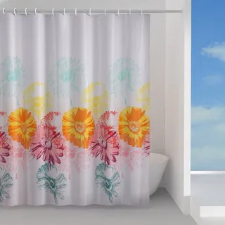 Gedy Frenesia Duschvorhang Aus Wasserabweisendem Polyestergewebe Mit Floralem Design In Rosa, Gelb Und Türkis 240x200 Cm