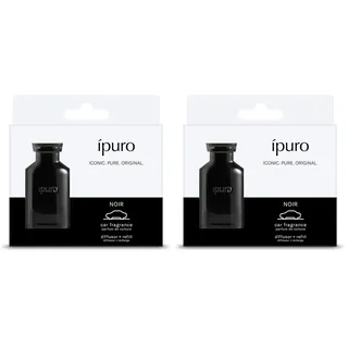 ipuro Classic Autoduft Clip Set Schwarz + Noir Refill - Auto Lufterfrischer mit Eukalyptus Patchouli Sandelholz & Kokosnuss Duft - Autodiffusor für Lüftungsschlitze wiederverwendbar & austauschbar