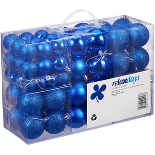 Relaxdays, blau Weihnachtskugeln aus Kunststoff, 100er Set, Weihnachtsdeko, matt, glänzend, glitzernd, Christbaumkugel ∅ 3, 4 & 6 cm, PS, 7 x 6 x 6 cm