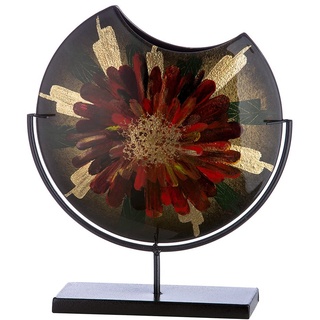Glas Art runde Vase Dekovase auf Metallfuß - Deko Wohnzimmer - Geschenk für Frauen Geburtstag - handbemalt Farbe: grün rot Gold - Höhe 37 cm