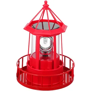 Operitacx Led Leuchtturm Solar für Draussen, 360° Drehbarer Leuchtturm Lampe Solar, Wasserdicht Lighthouse für Maritime, Garten Deko, Terrasse, Balkon, Rasen, Hof Und Outdoor Dekoration(Rot)