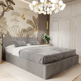 Muralo Polsterbett für Schlafzimmer Polsterbett mit Bettkasten und Gasdruckfeder Bett mit Polsterkopfteil Bett 120x200 Bett mit Stauraum Grau