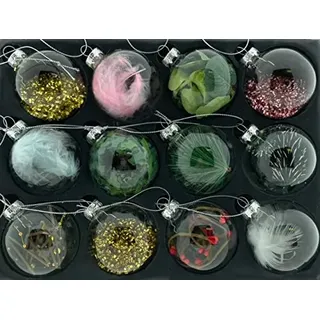 12er Set edle Luxus Glas Weihnachtskugeln Ø 6cm Weihnachtsbaum Kugeln Christbaumkugeln Weihnachten Deko Christbaumschmuck Baumschmuck (Klar mit Deko)