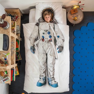 Snurk® - Kinder Bettwäsche Set, Astronaut Bettwäsche, 135 x 200 cm, inkl. 1 Kissenbezug 80 x 80 cm, aus 100% Bio-Baumwolle