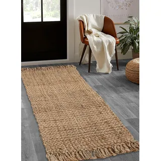 The Beer Valley Handgewebter Jute-Läufer, 60 x 152 cm, natürlich, wendbar, Bauernhaus-Teppiche für Flur, Küche, Wohnzimmer, 60 x 152 cm