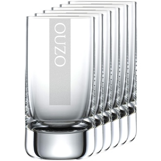 Miriquidi Ouzogläser 6er Set Serie COOLGLAS OUZO | 5cl Schott Glas | Spülmaschinenfest durch Lasergravur| Gläser für Ouzo 6 Stück