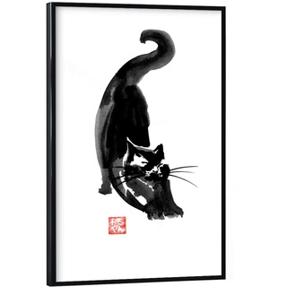 artboxONE Poster mit schwarzem Rahmen 60x40 cm Tiere Stretching cat - Bild cat Chat Japan