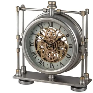 formano Tischuhr Zahnräder drehende Zahnräder, Silber, Zahnräder, H: 34cm silberfarben