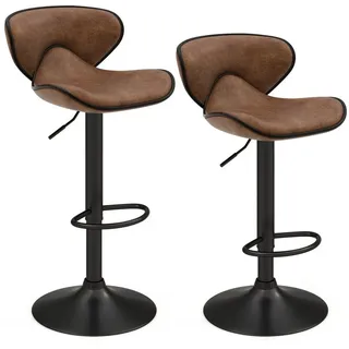 COSTWAY Barhocker (2 St), mit Fußstütze & Lehne, drehbar, Sitzhöhe 65-85cm braun 53 cm x 81 cm x 53 cm