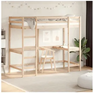 vidaXL Hochbett mit Schreibtisch 90 x 200 cm Kiefer massiv braun