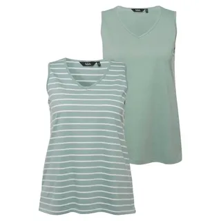 Ulla Popken Damen große Größen Übergrößen Plus Size Top, 2er-Pack, Ringel/Uni, V-Ausschnitt, ärmellos helles moosgrün 54+ 792183182-54+ - 54-56