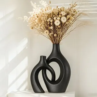 Set aus 2 modernen weißen Keramikvasen für Zuhause - Weiß