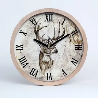 Tulup Holzuhr Wanduhr ⌀ 30cm Uhr Holz Stille Uhren Modern Runde Dekoration Schwarze Uhrzeiger - Hirsch