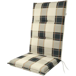 Doppler Hochlehner-Auflage Spot 118x48x5 cm – Weiches Gartenstuhl-Polster | Beige Grau Kariert | Komfortable Sitzauflage mit Bindebändern für Balkon, Terrasse & Garten