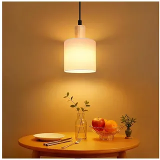 Nettlife Pendelleuchte Vintage Holz Stoff Weiß 1/3 Flammig E14 Rustikale Beleuchtung, Höhenverstellbar, LED wechselbar, Küche Wohnzimmer Restaurant Schlafzimmer Flur weiß