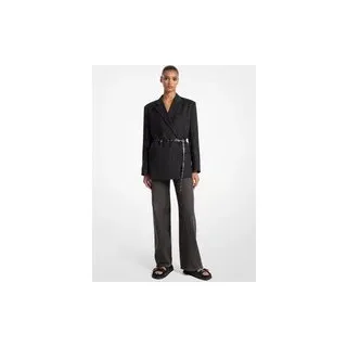 MK Zweireihiger, Gestreifter Blazer Aus Wollmischung Mit Gürtel - Grau - Michael Kors - EU 36