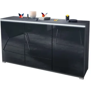 Vladon Sideboard, Schwarz Hochglanz, Holzwerkstoff, 138.5x75.5x35 cm, Wohnzimmer, Kommoden & Sideboards, Sideboards