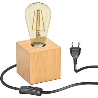 ledscom.de Tischlampe HITO, Holz massiv, eckig, inkl. E27 LED Retro gold max. 814lm extra-warmweiß 3-Stufen