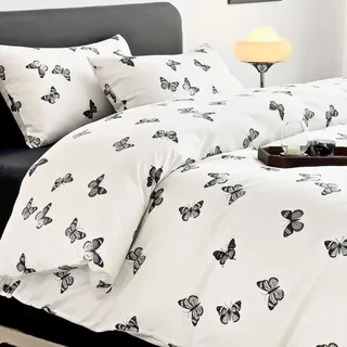 Nayoroom Bettwäsche 140x200 Baumwolle Weiß Schwarz Schmetterling Bettbezug | Mädchen,Schmetterlinge,Weiss.ÖKO-TEX,Aesthetic Cute Clean Girl,Blumen,Deckenbezug,Kissenbezug 70x90 cm,Reißverschluss,2teilig