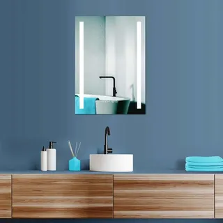 PonteSino HOKO LED Badezimmerspiegel 50x70 cm – beschlagfreier Wandspiegel mit Digitaluhr – stufenlos dimmbar – Speicherfunktion – Hannover - Transparent