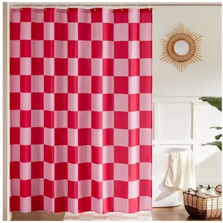 Coonoor Duschvorhang für Badezimmer, hübsches Retro-Schachbrettmuster,183 x 183 cm rot