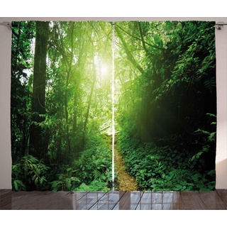 ABAKUHAUS Wald Rustikaler Vorhang, Weg im Dschungel von Malaysia, Wohnzimmer Universalband Gardinen mit Schlaufen und Haken, 280 x 175 cm, Schwarz Grün