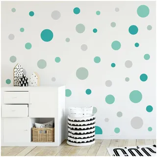 yabaduu Kreise Set 120 Stück Punkte Wandtattoo Kinderzimmer Schlafzimmer Babyzimmer Aufkleber Folie Deko Selbstklebend für Junge Mädchen Pastell Y068 (Y068-7 Mint Türkis Grau)