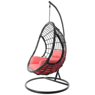 KIDEO Hängesessel Hängesessel PALMANOVA grau, moderne Loungemöbel, Hängestuhl in grau, inklusive Gestell und Kissen rosa