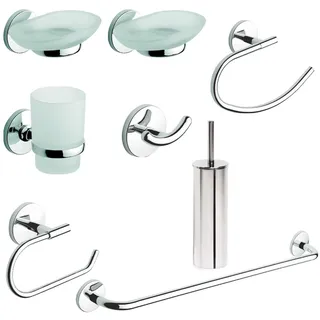 BAD-ACCESSOIRES SET HANDTUCHHALTER HANDTUCHHAKEN SEIFENSCHALE CHROM STAHL BAD