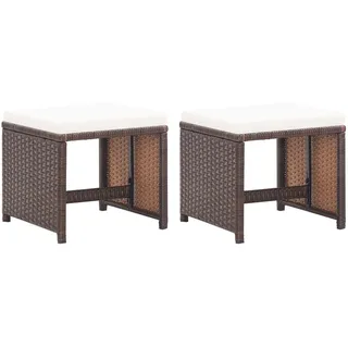 vidaXL 2X Gartenhocker mit Sitzkissen Sitzhocker Hocker Rattanhocker Gartenmöbel Fußhocker Garten Balkon Terrasse Poly Rattan Braun