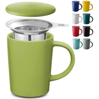 Cosumy Teetasse mit Sieb und Deckel - Keramik Matcha Grün - Hält Lange warm - 400ml Groß - Spülmaschinenfest