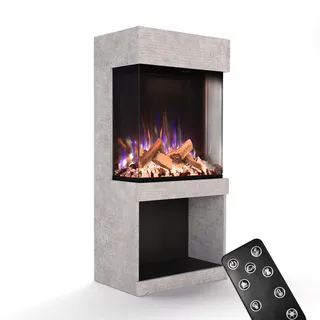 GLOW FIRE Kaminofen PR12 mit realistischem 3D E-Motion LED-Feuer - Stand-Elektrokamin mit Heizung und Kaminfeuer, Knistereffekt & Timer, max. 1500 W, 61,5x130x40cm, Beton
