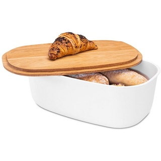 KONZEPT Brotkasten Brotkasten mit Schneidebrett aus Holz 2in1 Brotbox, Groß, BPA-frei, europäische Produktion weiß