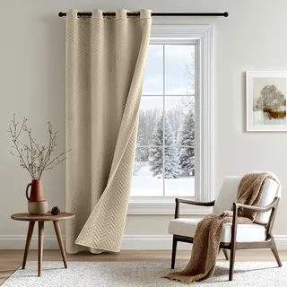 MIULEE Thermovorhang Türvorhang Doppelter Samt Vorhänge Verdunkelnd Samt Gardinen Blickdicht - Wärmeschutz Verdunklungsvorhang mit Ösen für Wohnzimmer, H200 x B132 cm, Hellbeige, 1 Stück