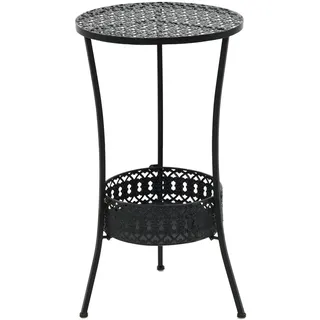 Makastle Vintage-Stil Gartentisch mit 1 unteren Ablage, Balkontisch Garten Beistelltisch Bistrotisch Gartenmöbel, Wetterfester Outdoor Balkon Tisch klein Metall Schwarz Ø40x70cm