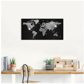 Artland Wandbild Weltkarte Glitzer, Land- & Weltkarten (1 St), als Alubild, Leinwandbild, Wandaufkleber oder Poster in versch. Größen schwarz 40 cm x 20 cm