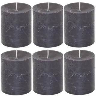 Stumpenkerzen Rustic 6er Set - Stumpenkerze, Blockkerze, Kerze, Adventskranz, Advent - Kein Ruß - Brenndauer: 30 Std. - viele Farben - 7x8 cm (Schwarz)