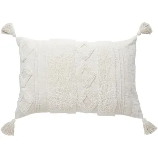 BUTLERS Dekokissen 50x50 cm Baumwolle - Formentera - Boho Stil | Farbe Beige - Zierpolster für Couch - Couchkissen für Wohnzimmer - Ethnomuster mit Troddeln
