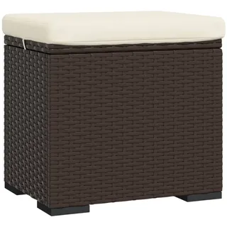 vidaXL Hocker mit Kissen, Ottomane für Garten Terrasse, Sitzhocker mit Metallrahmen, Gartenhocker Outdoor Hocker Fußhocker, Braun Poly Rattan