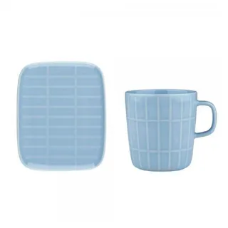 Marimekko Tasse Becher und Teller Oiva Tiiliskivi Light Blue (2-teilig)